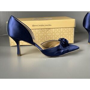 Jewel Badgley Mischka Heels Womens Size 9.5 Blue Emelia Bow D'Orsay Kitten Shoes